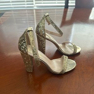 Gold Glitter Ankle Strap Heels - Size 8